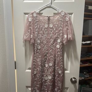 Adrianna Papell Pink Flutter Sleeve Sheath Dress